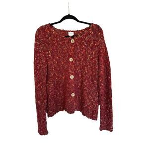 Alps Cardigan Sweater Womens Size Large Mohair Alpaca Blend Button Chunky Marled